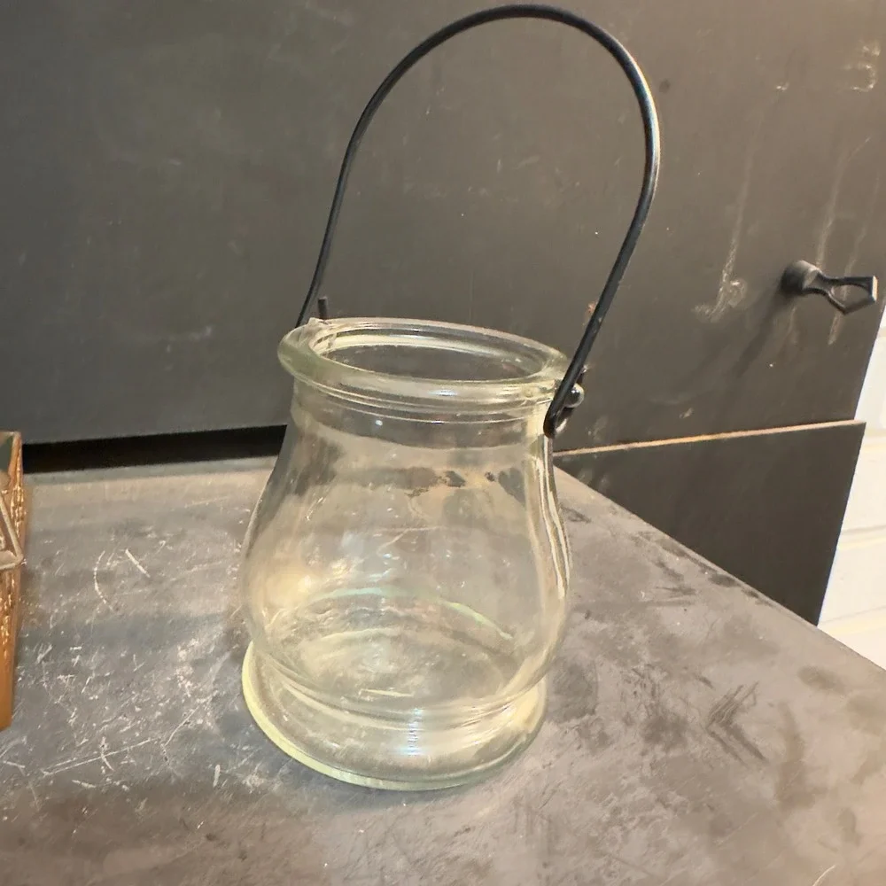 Glass Candle Holder Lantern Jar Metal‎ Handle Farmhouse Rustic Decor